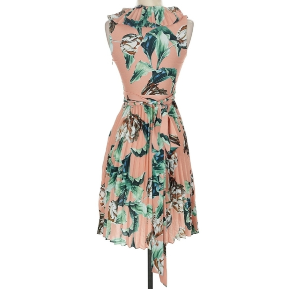 NWT PatBO Peach Floral Midi Ruffle Dress (0) - Picture 3 of 9